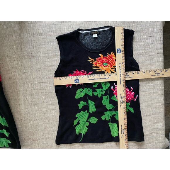 Elizabeth NY Black Floral Beaded Sequin Cardigan M and Tank Top L - Picture 4 of 7